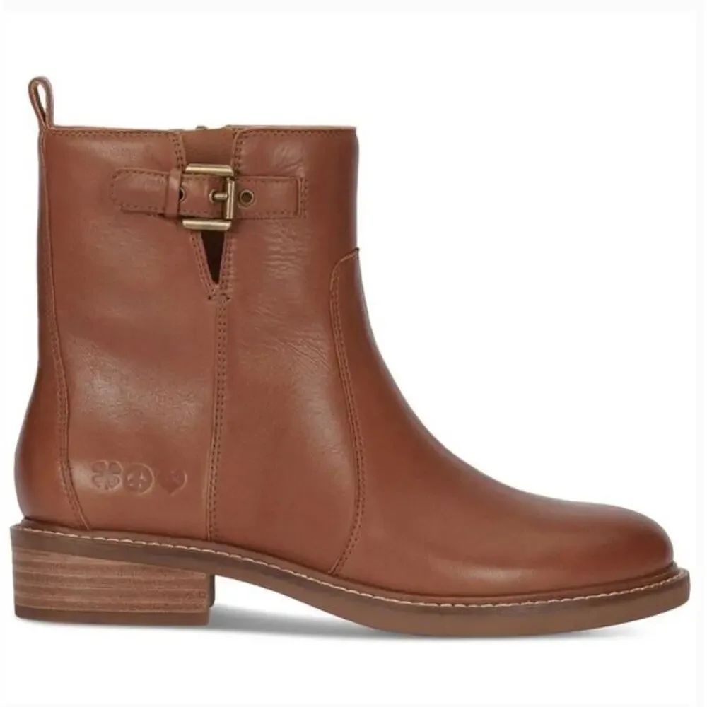 Lucky Brand Quendy Leather Boots 9.5 NWT Tan Brown Ankle Booties Buckle Western